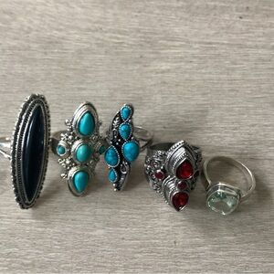 Elegant Silver and Turquoise Ring Set